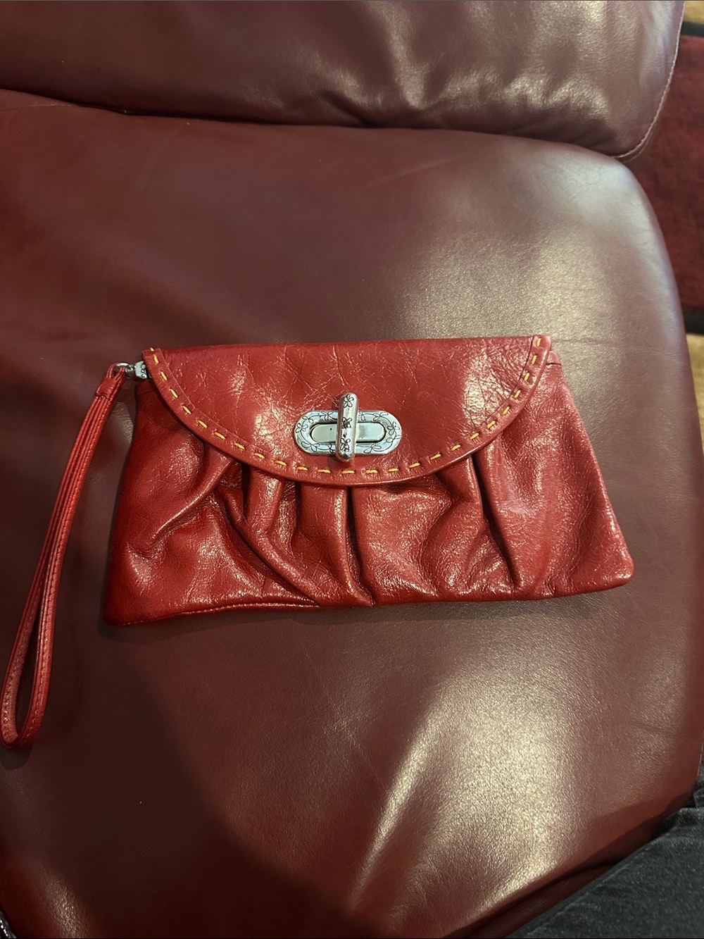Vintage Brighton Red Leather Wristlet Clutch - Women